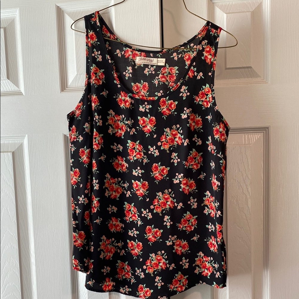 Floral Black and Red Women's Sleeveless Top